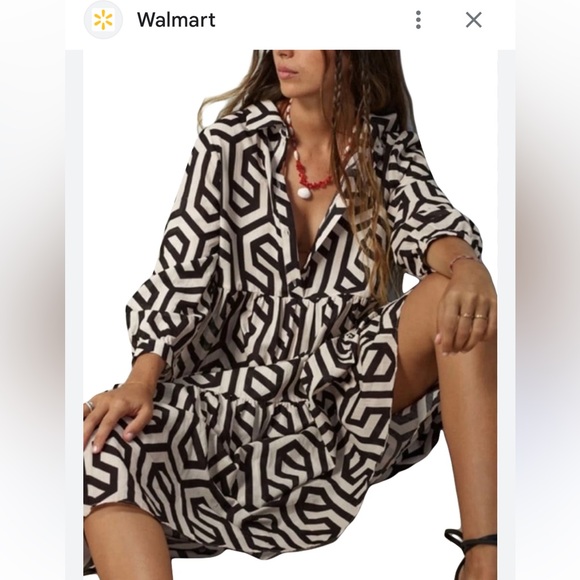 Zara Black White Print A-Line Long Sleeve Shirt Casual Maxi Dress Size Large - Picture 3 of 13